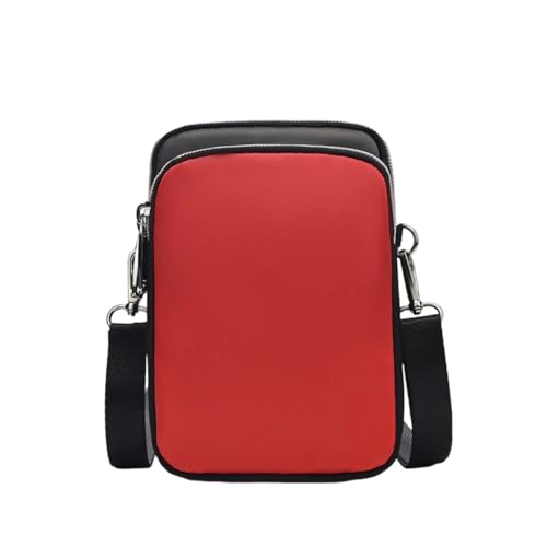 Elegante mini bolso ligero de dos tonos con múltiples compartimentos para teléfono móvil y objetos esenciales diarios (Red, One Size)