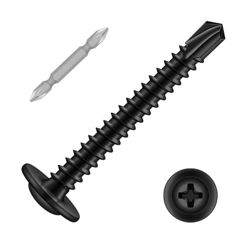 #10 x 1-1/2" Sheet Metal Screws, 100 PCS Etauwe Fast Self Tapping Screws for Metal, Phillips Modified Truss Head Self-Drilling Screws, Screwdriver Bit Included, Black