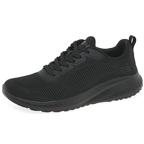 Skechers Bobs Squad Chaos Face Off, Zapatillas de Deporte Mujer, Black Engineered Knit Trim, 38 EU