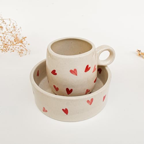 Image of Twin Heart Breakfast Bowl | Dishwasher Microwave Safe | Adorable Ceramic Bowl | Cute Valentine Heart Printed Patterned Dessert /Breakfast /Soup /Ice Cream Small Bowl (Multiclour 2)