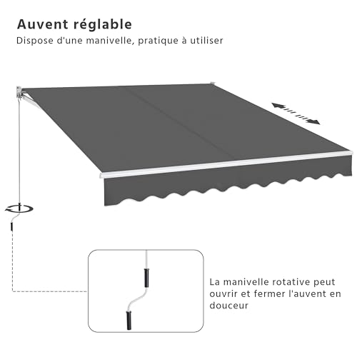 Store banne de balcon gris foncé auvent rétractable manuel patio terrasse - 7