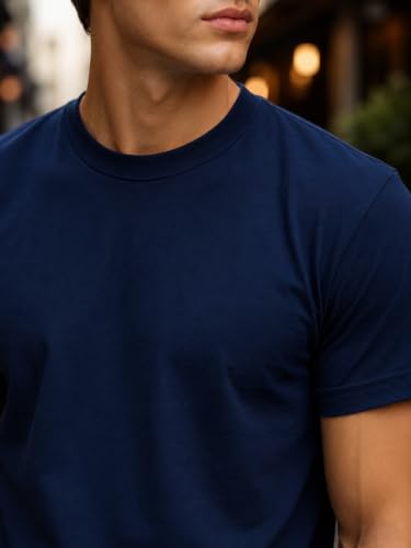 Image of INKKR Men's Solid Round Neck Half Sleeve Classic Cotton Bio-wash T-Shirt | Crew Neck Cotton Tshirt for Men