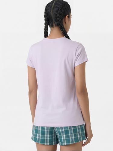 Image of Enamor Short Sleeve Crew Neck Regular Length Basic Crew T-Shirt for Women - Slim Fit, Soft and Breathable Stretch Cotton - E047