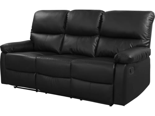 Habitat et Jardin - Canapé Relax en Simili et Tissu Lincoln 3 Places Noir - Fauteuil Relax Design...