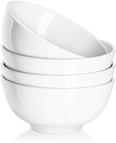 DOWAN Ceramic Soup Bowls, Cereal Bowl, 22 Ounce Bowls Set, Chip Resistant, Dishwasher & Microwave Safe, Porcelain Bowls for Kitchen, White Bowls for Cereal Soup Rice Pasta Salad Oatmeal, Set of 4