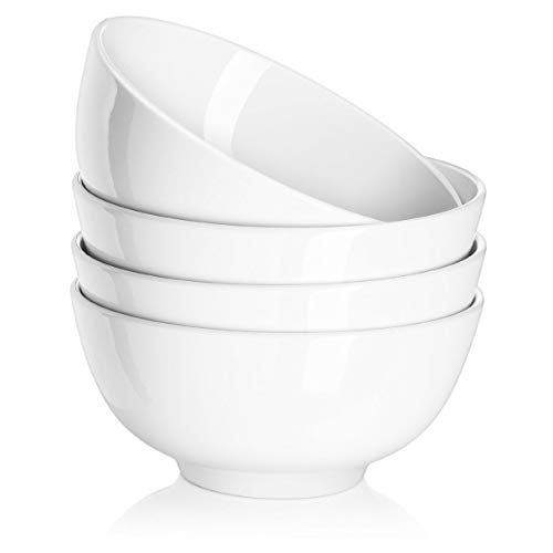 DOWAN 22 OZ Ceramic Soup Bowls & Cereal Bowls – 6″ White Bowls Set of 4 for Soup, Cereal, Oatmeal, Fruit, Rice – Dishwasher & Microwave Safe