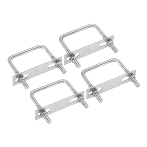 Image of PATIKIL M8x70x70mm Square U-Bolts Kit, 4Set 304 Stainless Steel Square U Shaped Bolts Replacement Parts with Frame Plates and Nuts for Ski Board Sailboat Trailer