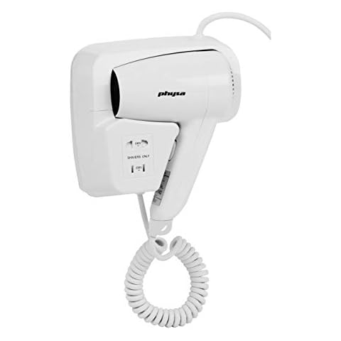 Physa SICCO Hotel Hair Dryer Wall-Mounted (1.200 W (ECO), max. 58 °C, Air speed: 15 m/s, IPX4, 2 air speed levels, inkl. razor slot, ABS) White Cover