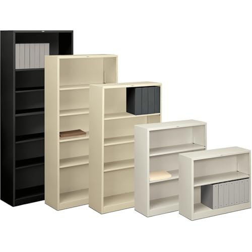 Image of HON Metal Bookcase, 3 Shelves, 34-1 /2 W by 12-5 /8 D by 41 H, Putty