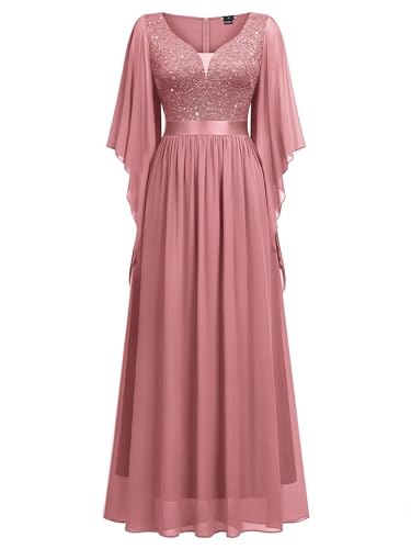 Image of Miusol Women's Deep-V Neck Lace Contrast Sequin Formal Evening Maxi Dress