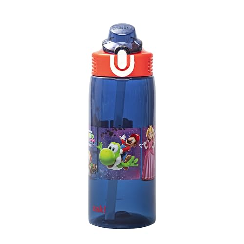 Zak Designs The Super Mario Galaxy Movie Sage Water Bottle For School or Travel 25oz Durable Plastic Water Bottle With Straw Handle and Leak-Proof Spout Cover BPA Free (Mario & Friends)