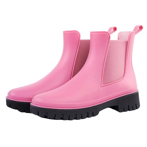 Fubotao Women’s Short Rain Boots Waterproof Chelsea Rain Boots For Ladies
