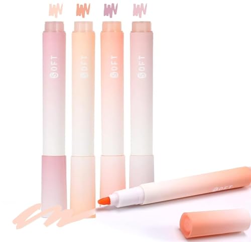 Image of Aesthetic Cute Highlighter Pen, Pastel Marker Set, No Bleed Marker Pens with Chisel Tip and Water-based Ink Quick Dry Pen for School /Office Supplies /Aesthetic Stationery (Set of 4) (Red)