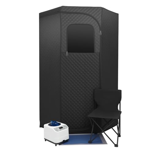 KANBCNG Mini Sauna für Zuhause 1350W Tragbare Dampfsauna für Zuhause Saunakiste Saunazelt Mobile Sauna Persönliches Dampfsaunazelt mit Dampfer und Fernbedienung Heimsauna mit Klappbarer Stuhl