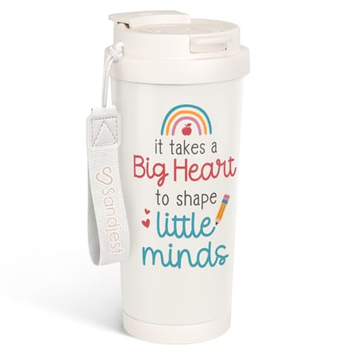 SANDJEST Teacher Tumbler - Stainless Steel 2-in-1 Lid Coffee Tumbler 18 oz, Insulated Travel Mug Appreciation Gift for Women, Teacher's Day, Birthday Christmas Graduation