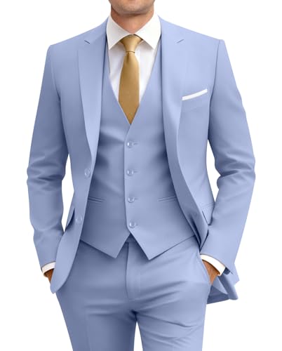 Image of Men's Slim Fit 3 Piece Suit Two Button Business Wedding Dress Tux Suit Set Jacket Vest Pants with Tie