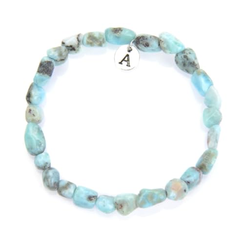 Adabele 1pc Real Natural Blue Larimar Gemstone Beaded Bracelet 7 inch Irregular Chakra Healing Crystal Rock Women Mom Gift GBX-A16
