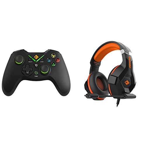 Image of Cosmic Byte C3070W Nebula 2.4G Wireless Gamepad for PC /PS3 supports Windows XP /7 /8 /10, Rubberized Texture H11 Gaming Wired Over-ear Headset with Microphone (Black /Orange, Pack Of 1)
