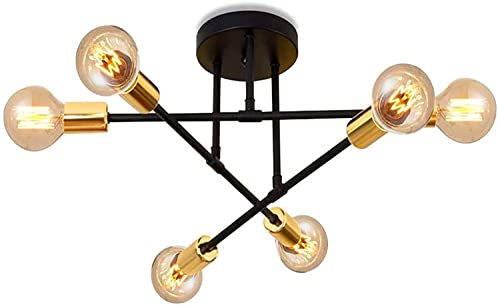 wenppran Lampadario retrò in Metallo Sputnik Semi-Incasso Industriale Plafoniera E27 Moderno nero 6...