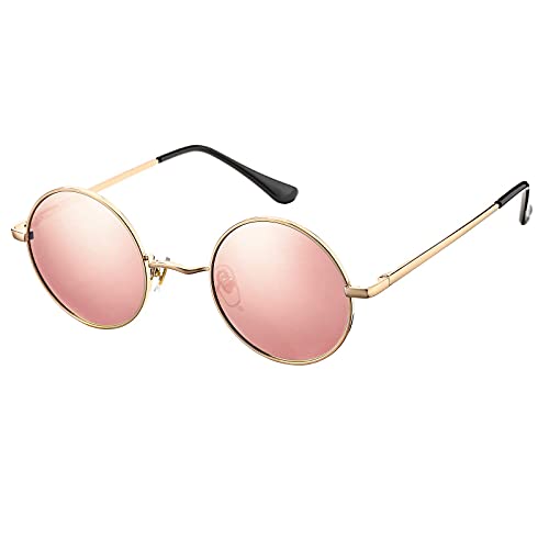 2 Pack Trendy Small Round Polarized Sunglasses for Women Men, Retro Hippie Style Shades Glasses3