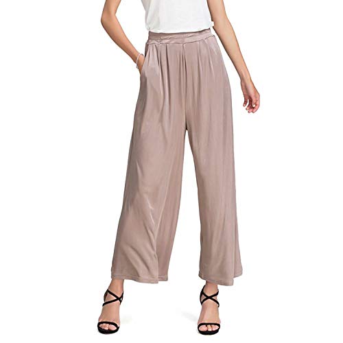 Zylioo - Pantalón para Mujer de Seda de Morera con Bolsillos - Marrón - Medium Cover