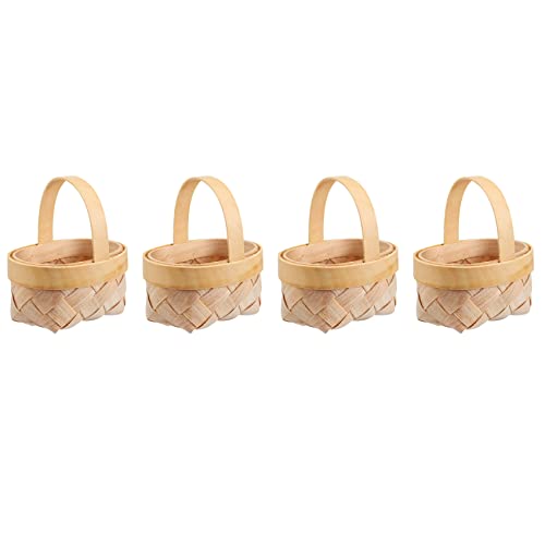 Srutueo 4Pcs Mini Woven Basket with Handle Wedding Flower Girl Basket Flower Candy Chocolate Gift Box Wedding Party Gift