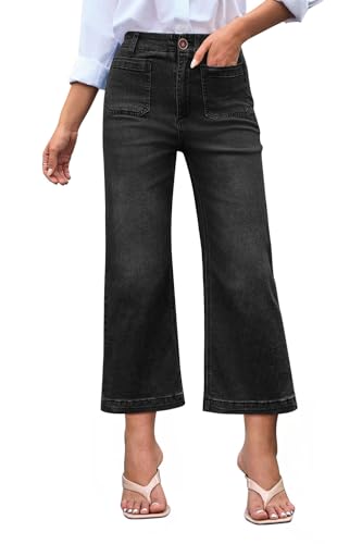 Wide Leg Jeans for Women High Waist Baggy Stretchy Flared Jeans Trendy Cropped Denim Jeans Pants with Pocket