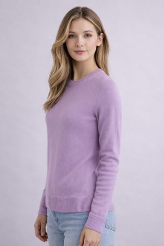 Image of JENNIE LIU Women's 100% Pure Cashmere Crew Neck Sweater, Tight Knit Cozy Soft Hand Washable Long Sleeve Pullover