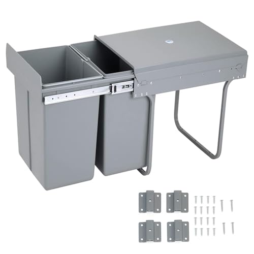 Image of jxgzyy Pull Out Kitchen Waste Bin Under Cabinet 20L+20L Double Sliding Trash Can with Lid and Handle Large Capacity Recycling Trash Container Bin Gray for Home Kitchen