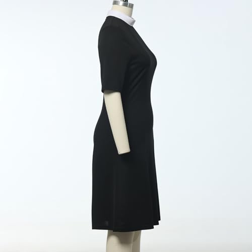 Image of CAMDOM Church Clergy Dress for Women Minister Half Sleeve Loose Elegant Dress with Tab Collar