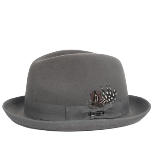 HISSHE Men's Wool Fedora Hats Women Felt Trilby Derby Hat with Feather