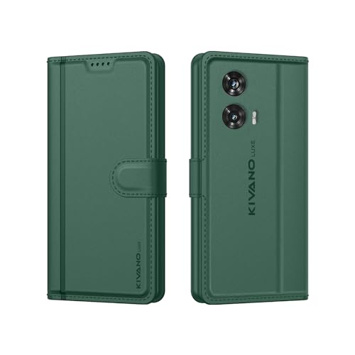 Image of KIVANO LUXE for Motorola G96 5G / Motorola Edge 50 Fusion 5G Luxury Handmade Leather Magnetic Flip Folio Case | Card Holder & Kickstand | Slim Protective Cover | Unisex - Green
