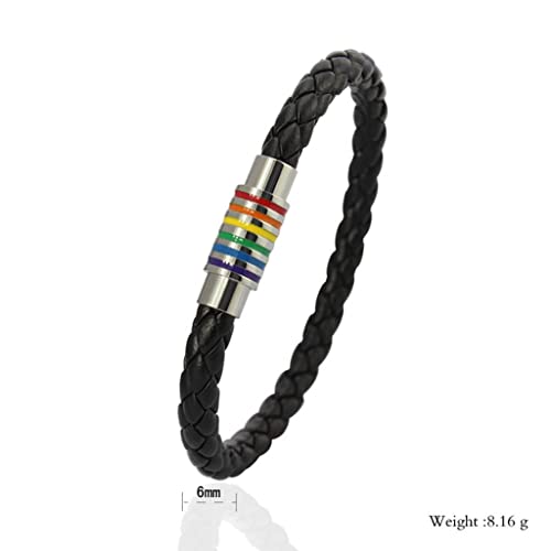 F Fityle 2pcs PU Leather Rainbow Wrist Band LGBT Pulseira Magnet Clasp Bracelet