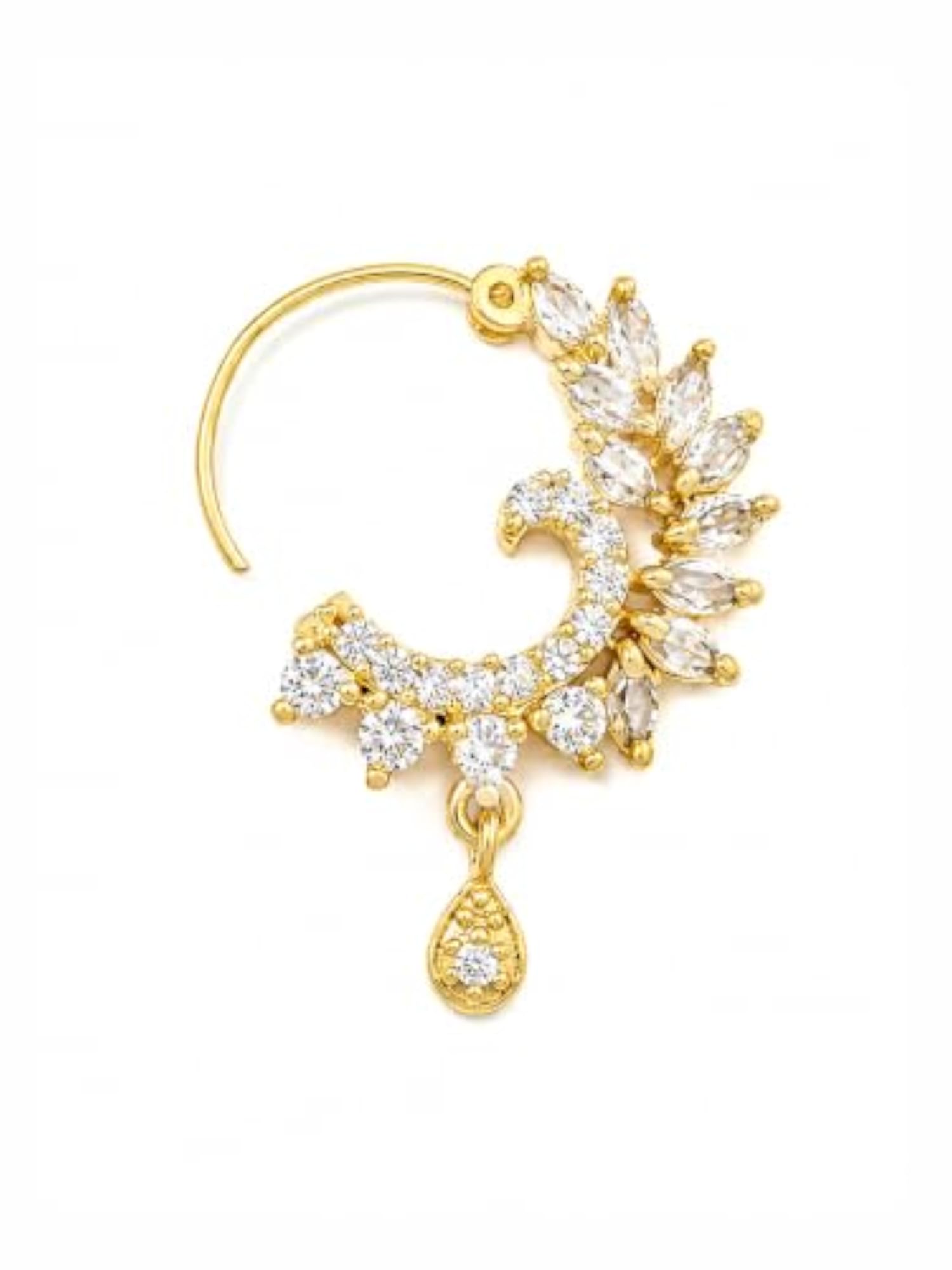 Nose Ring with Piercing, Stylish Plated American Diamond/CZ Peacock Design