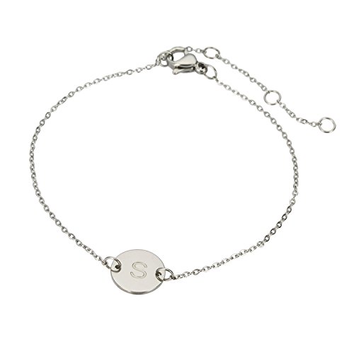 Image of HUAN XUN Stainless Steel Engraved Initial Bracelet Adjustable, 7.87 inch