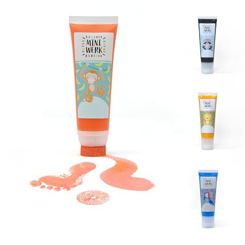 Miniwerk Malfarbe Orange mit Schwammaufsatz auf Basis natürlicher Rohstoffe, schadstofffrei wie Fingerfarbe - Fußabdruck Baby, Stempel Kinder - Erinnerung und Dekoration für Baby- & Kleinkinderzimmer