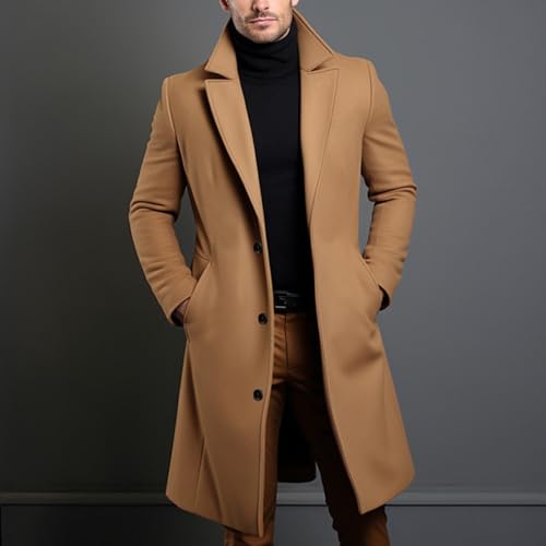 Winter Warm Trench Coat for Men Fit Notched Collar Long Jacket Overcoat Single Breasted Pea Coat Elegant Windbreaker2