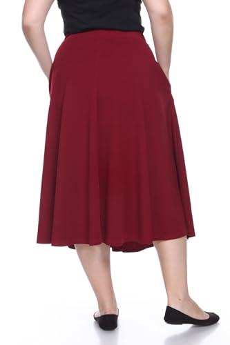 White Women's Plus Size Flared Midi Skirt with Pockets3