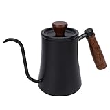 Jiawu Schwarze Kaffeekanne aus Gusseisen, mit Schwanenhals, 500 ml, Edelstahl 304 und Holzgriff, Camping für Reisen im Freien