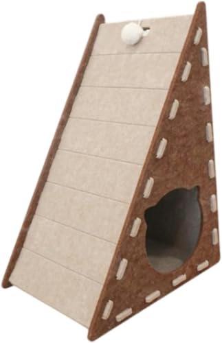 Marysea 猫ハウス キャットハウス 猫ベッド 多機能 爪とぎ付き 三角形 猫の家 爪研ぎ 爪とぎハウス コンパクト パズル組立 組立簡単 収納簡単 省スペース 通気性 かわいい ペットハウス 夏対策 家具保護 猫用品, 茶色 (茶色)