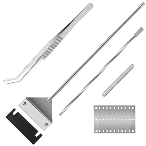 Ymiueip 25' Glass Aquariums Algae Scraper - Durable Stainless Steel, Powerfully Remove Stubborn Algae, Professional Fish Tank Cleaner Tools, Includes Sheath, Long Tweezers & 10 Replaceable Blades