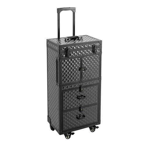 Maletín de maquillaje profesional, maletín de maquillaje con 4 ruedas, maletín con ruedas, maletín de aluminio, bolsa de maquillaje profesional para viajes, peluquerías, maquilladores, color negro,