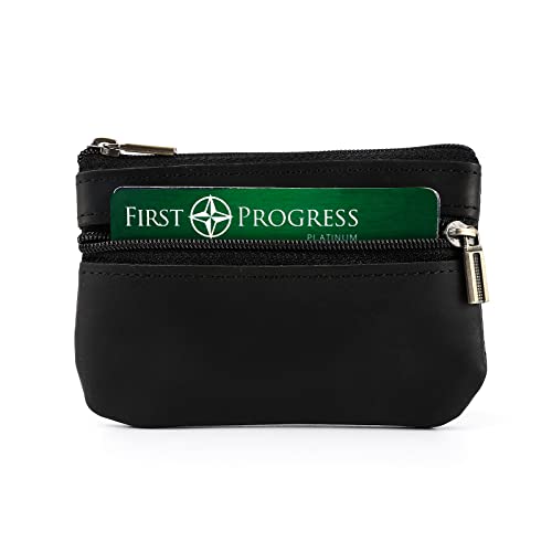 Image of Coin Purse for Men,Coin Pouch with Zipper for Men Women,Genuine Leather Mini Coin Pocket Pouch Change Holder Mens Tray Purses Coin Purse Cash Change Wallet Key Holder Money Pouch