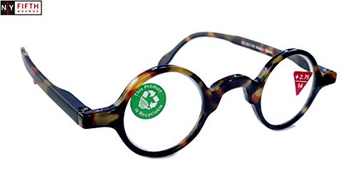 Cecilia, Premium Reading Glasses, High End Readers +1.25 to +3 Magnifying, Circle Optical Frames. Round Tortoise Brown. NY Fifth Avenue.