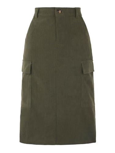 Image of Allegra K Corduroy Cargo Skirts for Women's High Waisted Elastic Back H Line 2025 Fall Midi Skirt