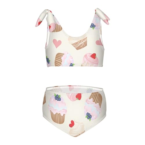 Girls Cupcake with Whipped Cream Patterns Swimsuit Two Pieces Bikini Set Bathing Suits Swimwear Crop Top Swimsuit Set