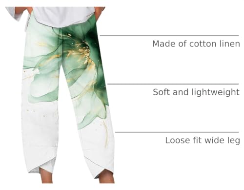 Image of DMOYALA Linen Pants for Women Summer Casual Wide Leg Capri Pants Loose Fit Palazzo Pants Cropped Beach Pants with Pockets