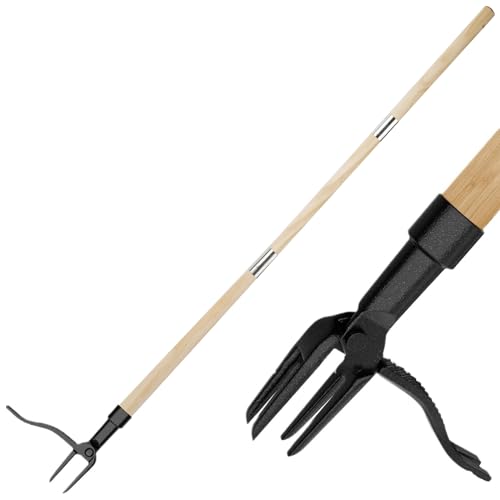 Hagmoo Weed Puller Tool,New Detachable Weed Puller,3-part Detachable Handle Weed Remover Tool, Stand-up Manual Weeder Tool with Metal Weeding 4 Claws for Garden (Single weeder+3 wooden sticks)
