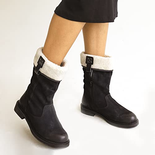 Vintage Foundry Co Women’s Trina Fashion Casual Suede And Faux Fur Snow Boots, Slip-On Zip, Round-Toe, Leather Rubber Outsole, Size 8 #TOP4