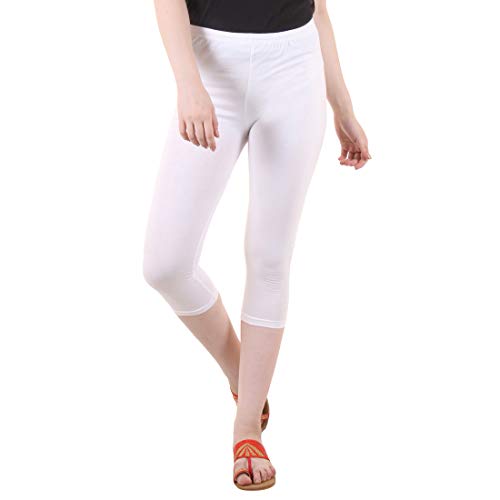 Image of DIAZ Women Cotton Stretchable Capri | Slim /Regular Fit | Breathable Yoga, Gym & Lounge Wear | High-Waist Stretchable 3 /4 Length Leggings with Wide Waistband - Pack of 1